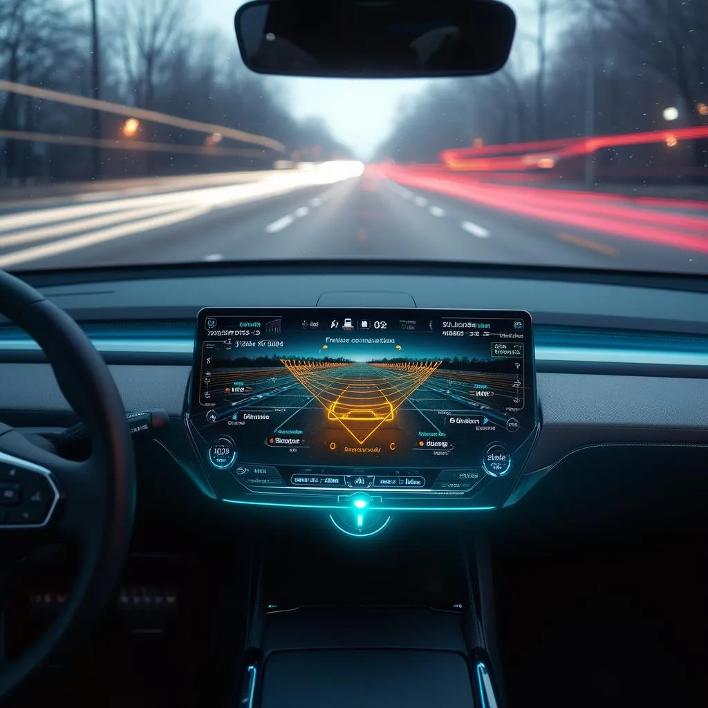Fahrzeuginnenraum mit integriertem KI-Sicherheitsdisplay